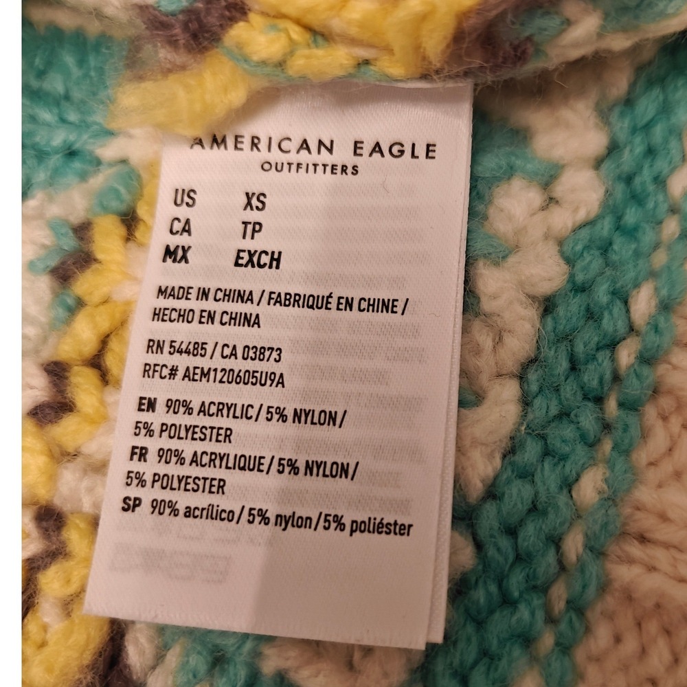 American Eagle Fair Isle Mock Neck Oversized Chunky Knit Sweater Cream Womens XS - Picture 5 of 6